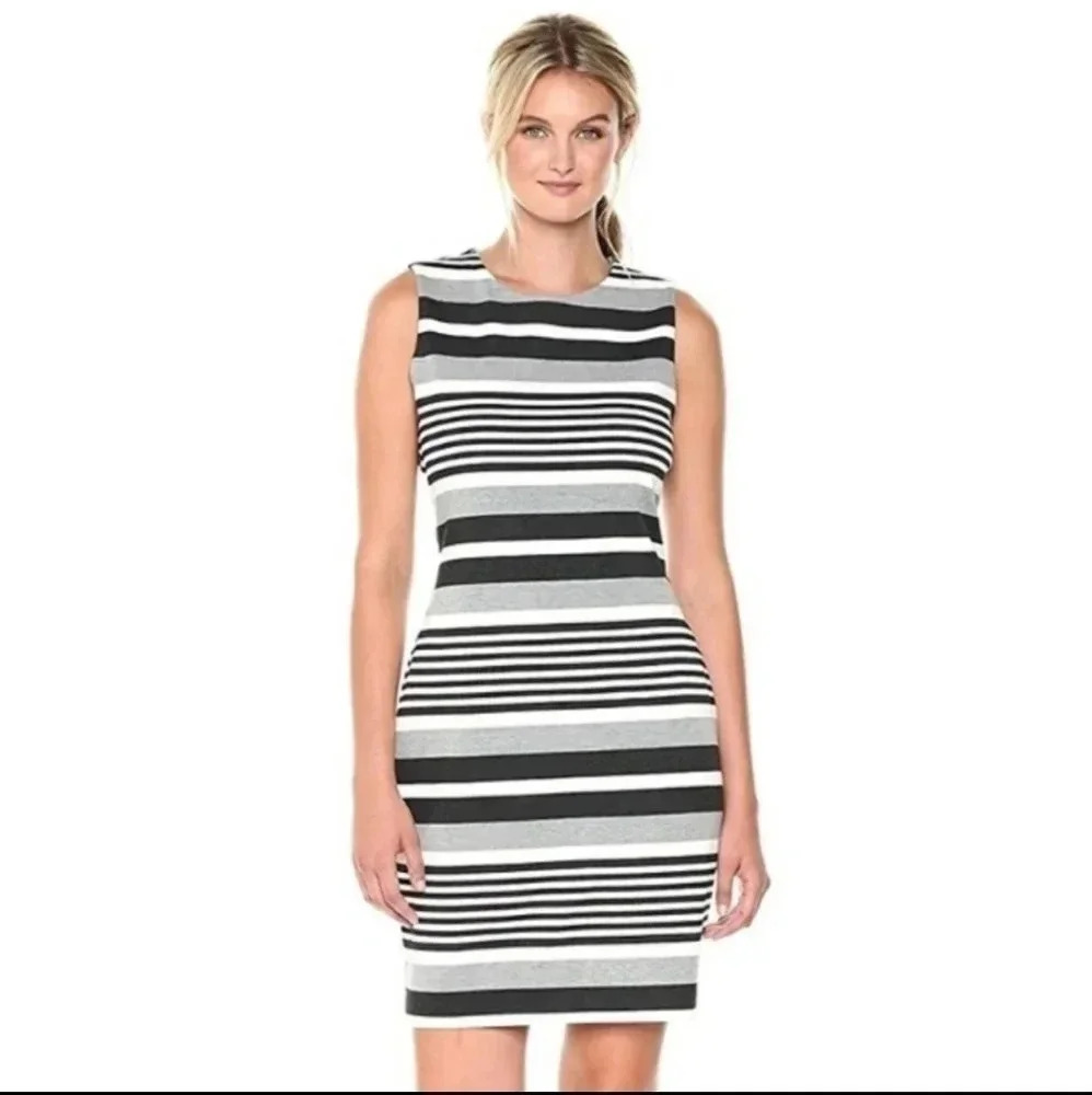 New Calvin Klein Striped Ponte Sheath Dress sz‎ 2